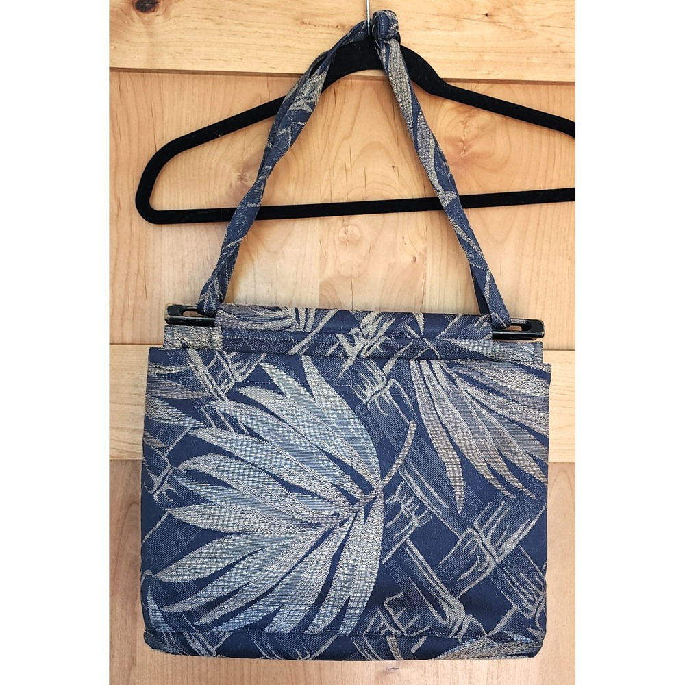 Vintage Toby Weston Blue Gray Tapestry Shoulder Bag Floral Boho Handbag Fabric